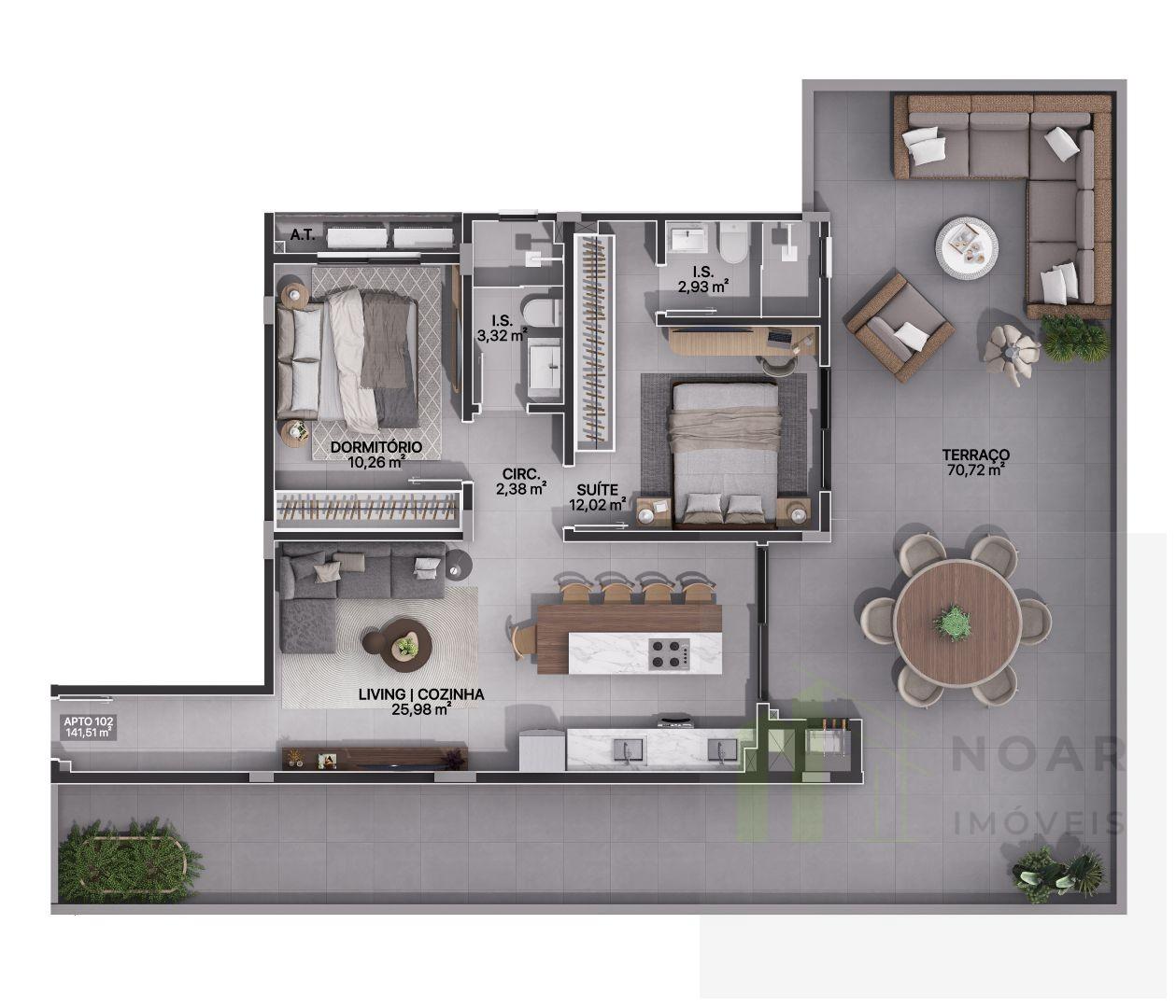 Planta apto tipo 2 com terraço